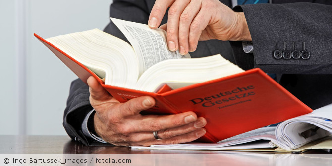 Mann hält Deutsches Gesetzesbuch in der Hand.