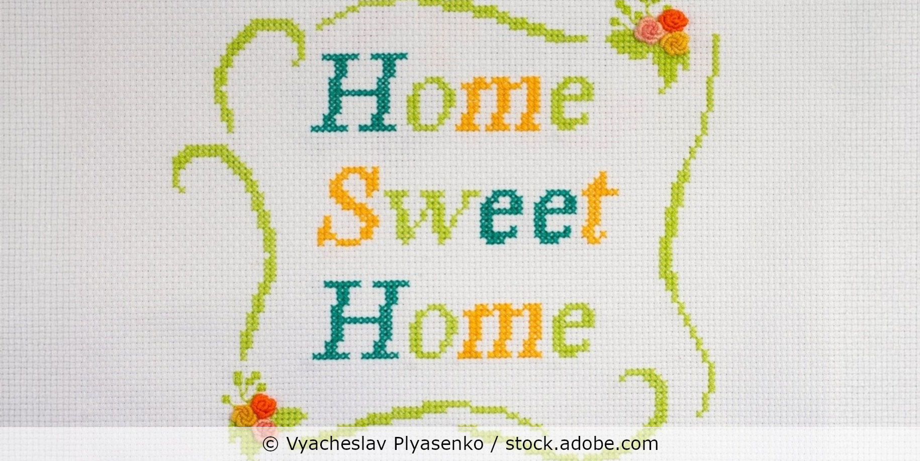 Die Worte „Home Sweet Home“ als Schriftzug gestickt.