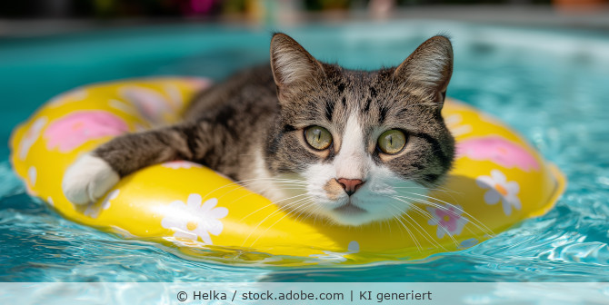 Katze im Schwimmreifen in einem Pool