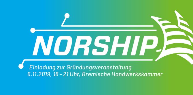Das Logo der Firma Norship in weiß auf buntem Hintergrund.