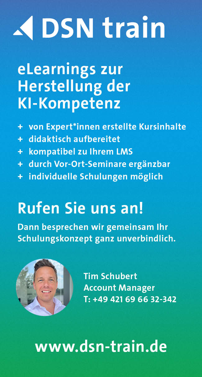 DSN train eLearning-Kurs KI-Grundkompetenz. Hier geht es zum Onlineshop.