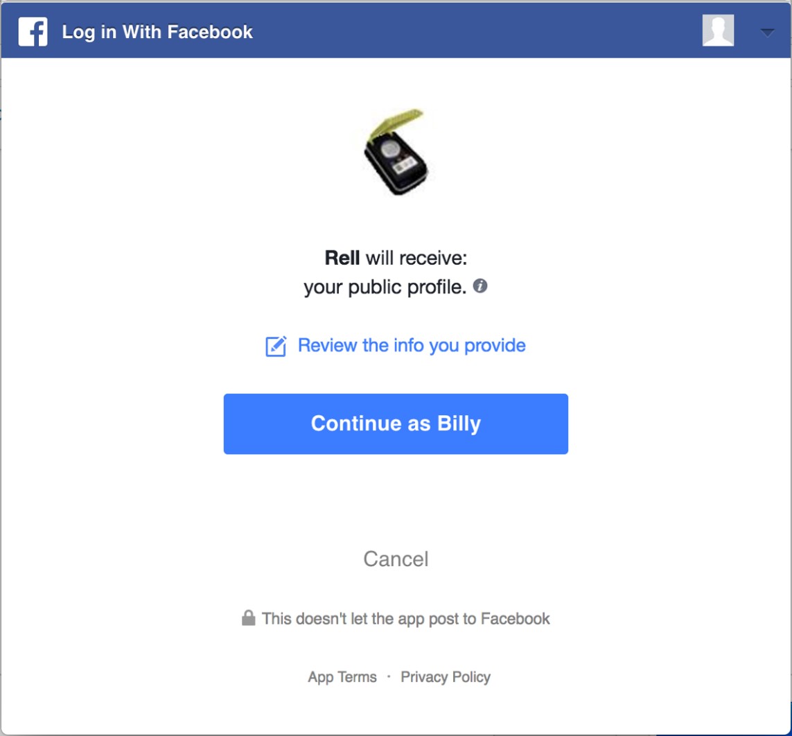 Screenshot vom Log in With Facebook