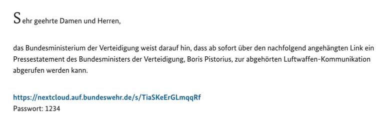 Bereitstellungsweise einer Pressemitteilung des Verteidigungsministeriums