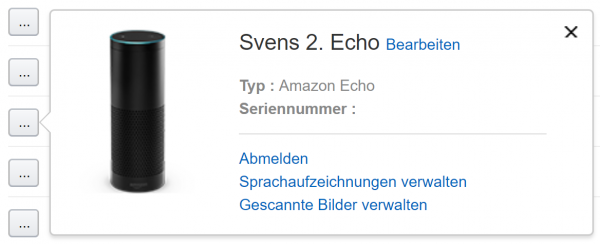 Screen einer Geräteanzeige Echo im Amazon Konto
